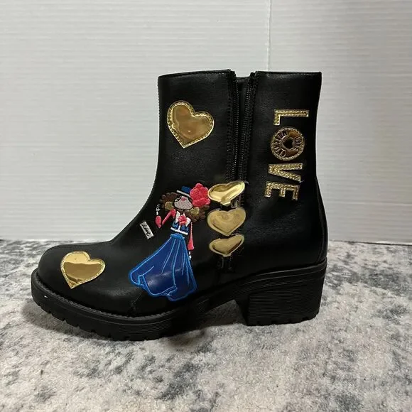 Love Moschino Women’s Black Combat Boots Heart Graphic Side Zip Lug Sole Size 40 - Picture 4 of 7